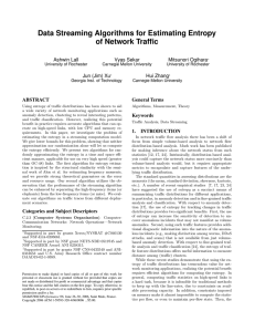 Data Streaming Algorithms for Estimating Entropy of Network Traffic Ashwin Lall Vyas Sekar