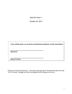 Stat 551 Exam 1 October 25, 2012 Signature