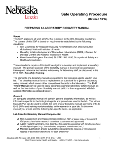 Safe Operating Procedure (Revised 10/14) PREPARING A LABORATORY BIOSAFETY MANUAL