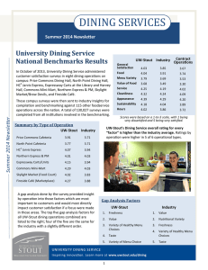 DINING SERVICES University Dining Service National Benchmarks Results Summer 2014 Newsletter