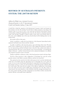 REFORM OF AUSTRALIA’S PAYMENTS SYSTEM: THE 2007/08 REVIEW