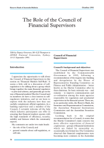 The Role of the Council of Financial Supervisors Council of Financial Supervisors