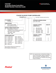 FTA550F XG Jockey Pump Controllers Model Number Selection Guide