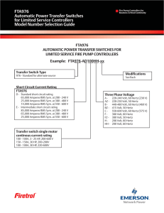 FTA976 Automatic Power Transfer Switches for Limited Service Controllers Model Number Selection Guide