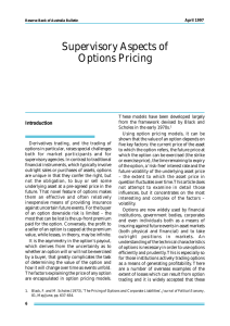 Supervisory Aspects of Options Pricing Introduction