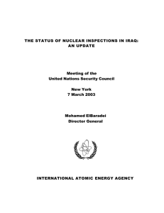 THE STATUS OF NUCLEAR INSPECTIONS IN IRAQ: AN UPDATE  Meeting of the