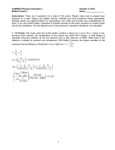 CHEM443 Physical Chemistry 1  October 5, 2012 Midterm Exam 1