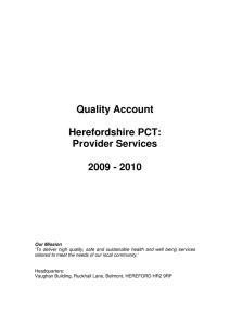 Quality Account Herefordshire PCT: Provider Services