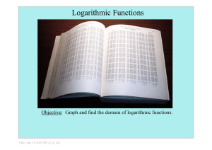 Logarithmic Functions Objective:  Graph and find the domain of logarithmic functions. Title: Jan 11­4:01 PM (1 of 10)
