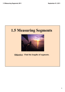 1.5 Measuring Segments Objective:  Find the lengths of segments. 1.5 Measuring Segments 2011 September 01, 2011