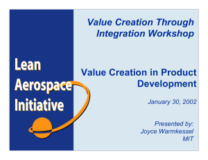 Value Creation Through Integration Workshop  Value Creation in Product
