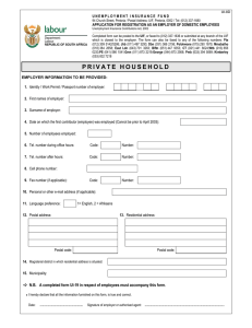 U N E M P L O Y M E... APPLICATION FOR REGISTRATION AS AN EMPLOYER OF DOMESTIC EMPLOYEES