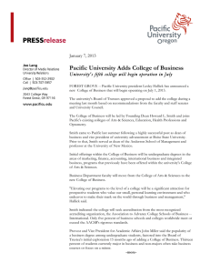 Pacific University Adds College of Business  January 7, 2013
