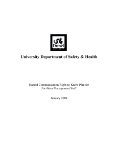 University Department of Safety &amp; Health Hazard Communication/Right-to-Know Plan for