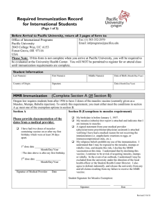 Required Immunization Record for International Students