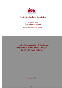 ABA Supplementary Submission: Implications of the Ansett Collapse for Credit Card Reform