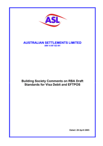 AUSTRALIAN SETTLEMENTS LIMITED Building Society Comments on RBA Draft