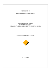 SUBMISSION TO RESERVE BANK OF AUSTRALIA REFORM OF AUSTRALIA’S