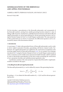 GENERALIZATIONS OF THE BERNOULLI AND APPELL POLYNOMIALS