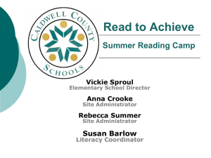 Read to Achieve Summer Reading Camp Susan Barlow Vickie Sproul