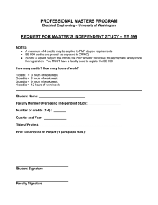 PROFESSIONAL MASTERS PROGRAM REQUEST FOR MASTER’S INDEPENDENT STUDY – EE 599