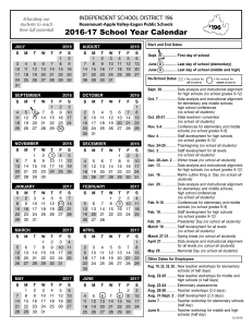 2016-17 School Year Calendar INDEPENDENT SCHOOL DISTRICT 196 Rosemount-Apple Valley-Eagan Public Schools