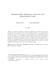 Immigration Policy, Remittances, and Growth in the Migrant-Sending Country Sylvain Dessy Tiana Rambeloma