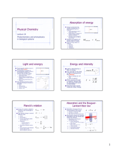 Physical Chemistry Light and energry