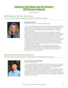 College of Agriculture and Life Sciences 2007 Research Awards By Colin Kaltenbach