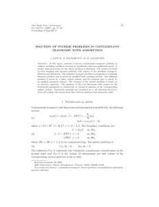 51 SOLUTION OF INVERSE PROBLEMS IN CONTAMINANT TRANSPORT WITH ADSORPTION