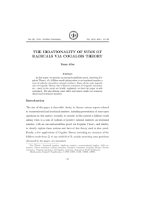 THE IRRATIONALITY OF SUMS OF RADICALS VIA COGALOIS THEORY Toma Albu