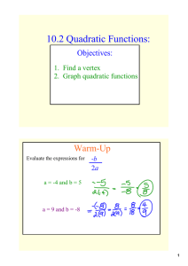 10.2 Quadratic Functions: Warm­Up Objectives: 1.  Find a vertex