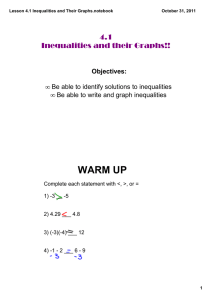 WARM UP 4.1  Inequalities and their Graphs!! Objectives: