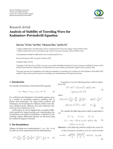 Research Article Analysis of Stability of Traveling Wave for Kadomtsev-Petviashvili Equation Jun Liu,