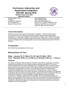 Curriculum, Instruction and Assessment Integration EDL525- Spring 2016 Western Illinois University
