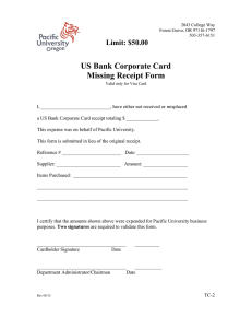 US Bank Corporate Card Missing Receipt Form  Limit: $50.00