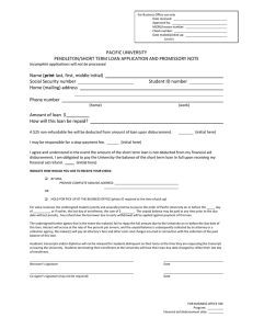 PACIFIC UNIVERSITY PENDLETON/SHORT TERM LOAN APPLICATION AND PROMISSORY NOTE print