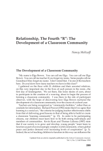 Relationship, The Fourth “R”: The Development of a Classroom Community Nancy Meltzoff