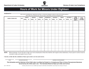 Hours of Work for Minors Under Eighteen employed at