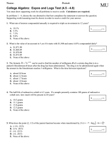 MU College Algebra:  Expos and Logs Test (4.5 - 4.8)