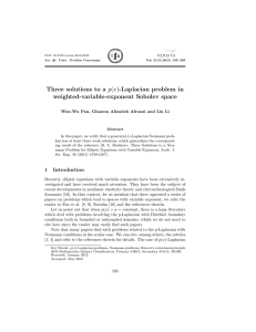 Three solutions to a p(x)-Laplacian problem in weighted-variable-exponent Sobolev space