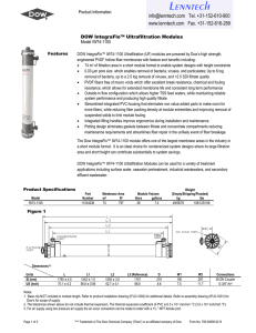 Product Information Model IW74-1100 DOW IntegraFlo™ Ultrafiltration Modules