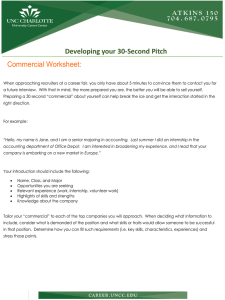 Commercial Worksheet:  Developing your 30-Second Pitch