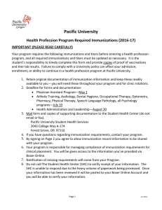 Pacific University Health Profession Program Required Immunizations (2016-17) IMPORTANT (PLEASE READ CAREFULLY)