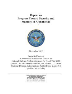 Report on Progress Toward Security and Stability in Afghanista n