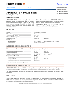 Lenntech  AMBERLITE™ PWA5 Resin Nitrate Selective