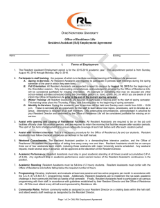 Office of Residence Life Resident Assistant (RA) Employment Agreement _________________________