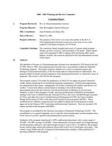 2000 - 2001 Planning and Review Committee  Consultant Report I.