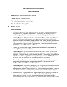 2002­03 Planning and Review Committee  Status Report Review  I.  Degree: