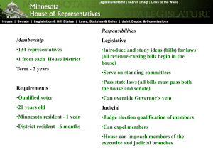 Responsibilities Membership 134 representatives Introduce and study ideas (bills) for laws